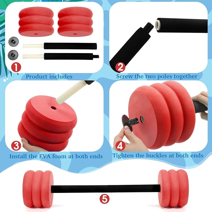 Soulchen Long Aquatic Exercise Dumbbells Pool Exercise Foam Water Weights Dumbbell Aquatic Pool Barbells with High Density EVA Foam for Swim Water Aerobics Workouts Loss