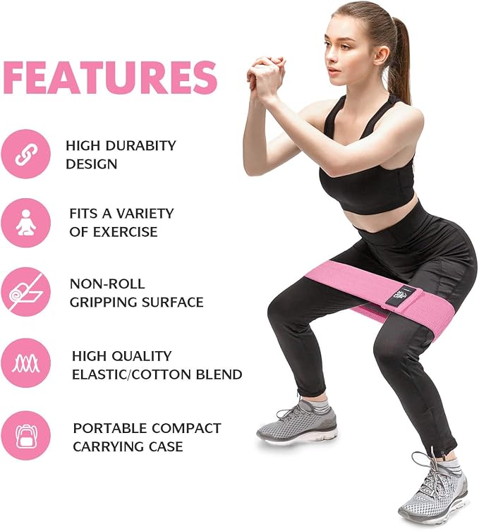 CFX Resistance Bands Set, Exercise Bands with Non-Slip Design for Hips & Glutes, 3 Levels Workout Bands for Women and Men, Booty Bands for Home Fitness, Yoga, Pilates