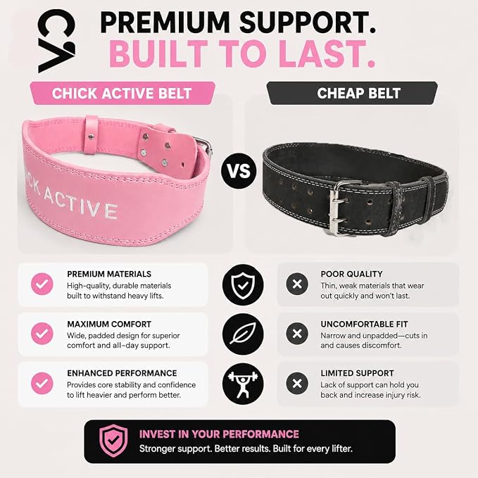 Weightlifting Belt - Pro Leather Belt for Powerlifting, Squats & Deadlifts, Lower Back Support with Adjustable Buckle for Men & Women