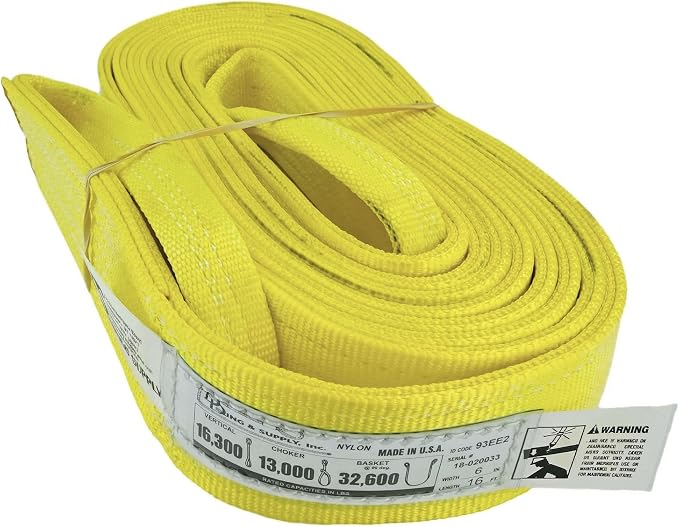 DD Sling 6 Inch x 16 Foot Nylon Lifting Sling – USA Made, 16,300 lb Vertical, 13,000 lb Choker, 32,600 lb Basket – 2-Ply Heavy Duty 900 Webbing, Type 3 Flat Eye & Eye Rigging Sling