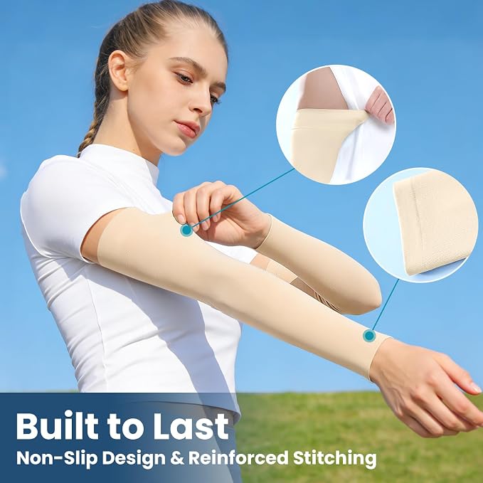 Mochabao 8 Pairs Soft Arm Sleeves, UV Sun Protection Cooling Compression Arm Covers for Outdoor Work, Sports, Men & Women