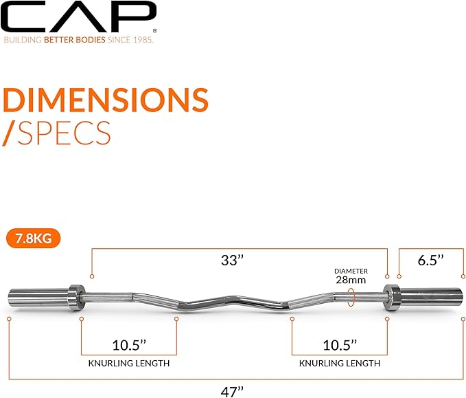 CAP 47" Olympic EZ Curl Bar | Heavy Duty Solid Steel, 200 lb Capacity