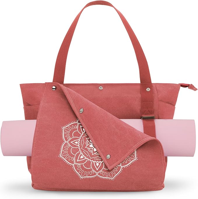 Gonex Yoga Mat Bag For Women Canvas Tote Pilates Gym Bag With Mat Carrier | Front-Opening Quick Access Mat Straps, Durable Cotton Canvas, Machine Washable, Bottle Holder Multi Pockets, Yoga Gym Travel