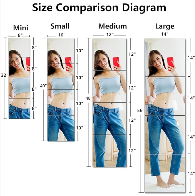 Unbreakable Full Length Wall Mirror Cheap,Over The Door Mirror,4 Pcs 16"x16",Shatterproof Plexiglass Acrylic,Plexiglass Makeup Mirror Long Mirrors for Bedroom Closet,Workout for Home Gym Bodyv