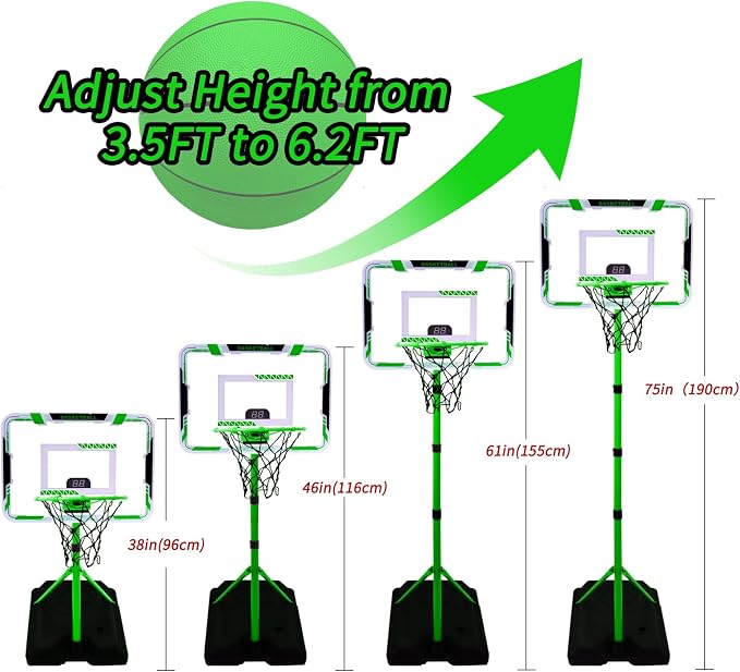 Kids Basketball Hoop, Adjustable Height Toddler Basketball Hoop Stand, Indoor Outdoor Basketball Goal Toy for Boys Girls Ages 3~8 Years Old, Includes 3 Balls, Ideal for Birthday Gift