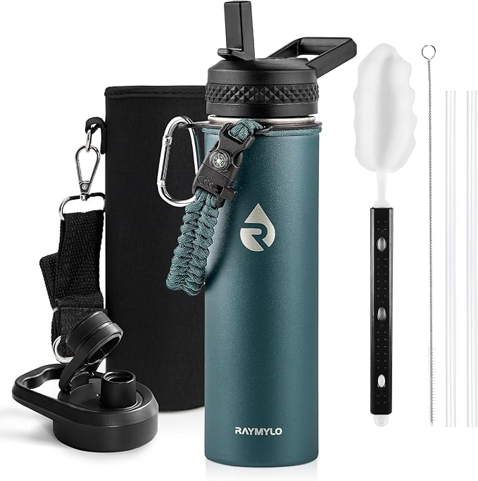 RAYMYLO Insulated Water Bottle 20 oz, Triple Wall Vacuum Stainless Steel | (Cold for 24Hrs, Hot for 12Hrs), Leak Proof & Non-BPA, Modern Water Bottle Jug for School with Straw Spout Lids