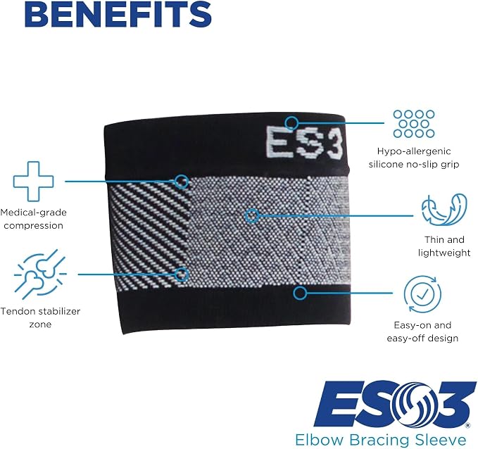 OrthoSleeve ES3 Elbow Brace for Tendonitis and Tennis and Golfer's Elbow, and General Pain and Forearm Pain Relief - Lightweight & Breathable