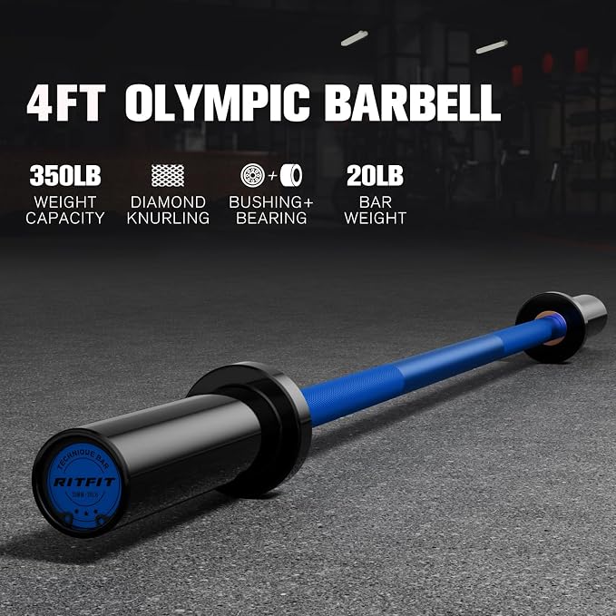 RITFIT Olympic Barbell 4ft/6ft - 2 Inch Weight Bar for Strength Training, Weightlifting, Squat, Deadlift, Bench Press, Curl, Overhead Press - 350lbs/500lbs Capacity