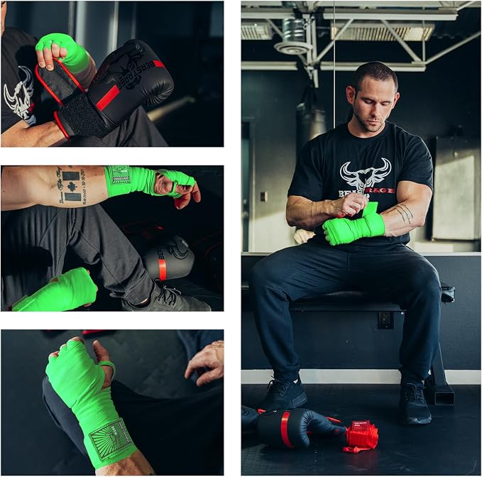 BEAST RAGE Boxing Hand Wraps for MMA Kickboxing Wrist Wraps Professional Adult 180" Semi-Elastic Martial Arts Inner Gloves Heavy Bag Handwraps Muay Thai Thumb Straps