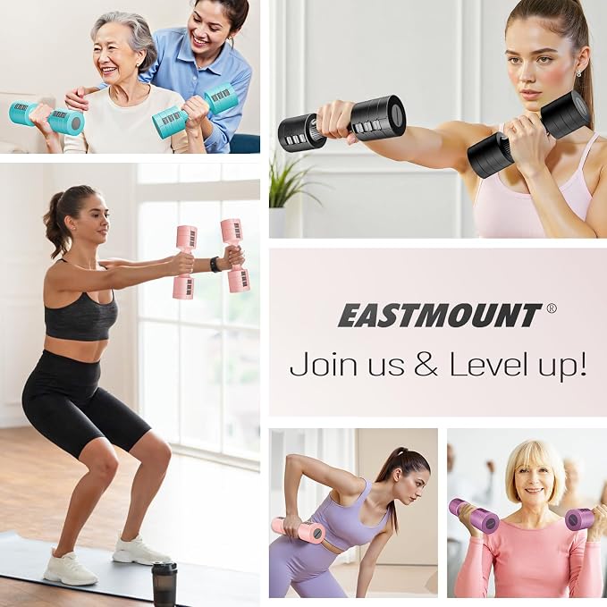 EAST MOUNT Adjustable Dumbbells 5 lb Dumbbells Set of 2 / Pair 10 lb Total Free Weights 6 in 1 Women Hand Weights for Home,Office,Gym Exercise Training 2lb 3lb 4lb 5lb Fast Adjust