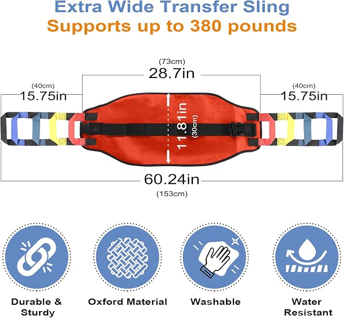 Transfer Sling, Transfer Belt for Elderly, Gait Belts for Seniors | Heavy Duty Patient Lift Belt,Mobility Standing&Lifting Aid for Disabled,Elderly,Injured-Safely Move from Bed and Wheelchair
