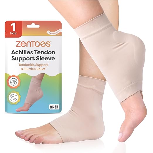 ZenToes Achilles Tendon Support Sleeve, Padded Compression Sock, 1 Pair | Gel pad cushions the heel, for Achilles tendonitis, Haglund's bump & bursitis discomfort. Washable, fits in shoes
