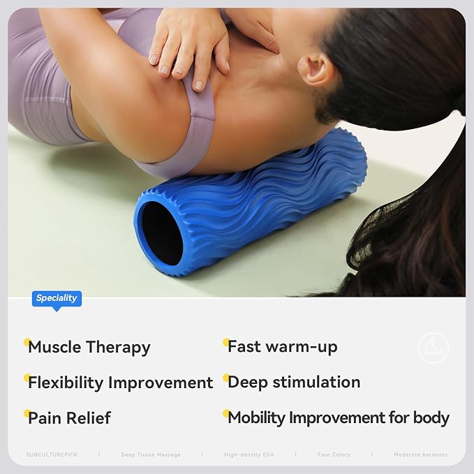 SUBCULTUREPICK Medium Density Foam Roller for Deep Tissue Muscle Massage | 15" Wave Textured Muscle Back Roller for Back and Leg Muscles - Self Myofascial Release of Painful, Fitness for Pilates, Yoga