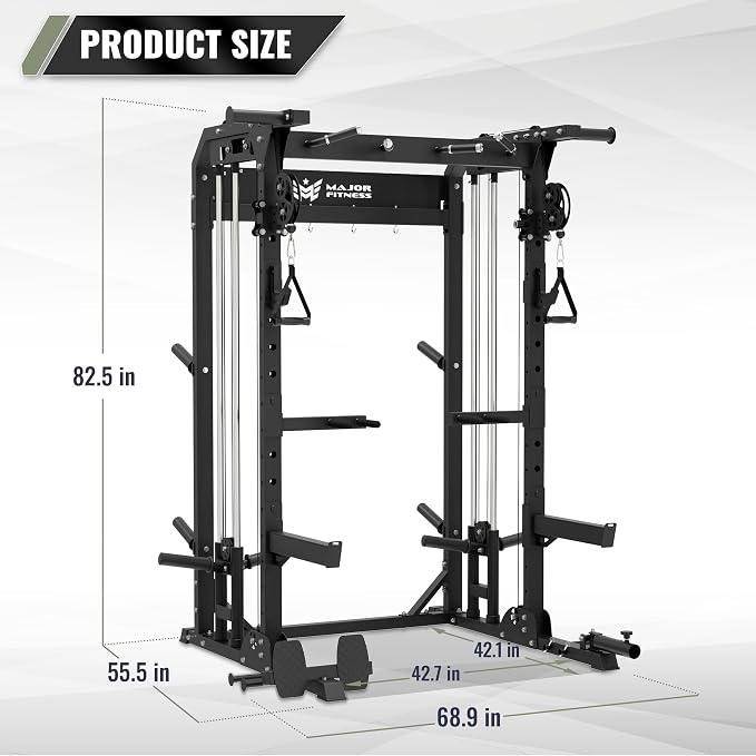 MAJOR FITNESS F22 Power Rack, 1600lbs All-in-One Squat Rack with Dual Pulley System, Heavy-Duty Steel Frame, Attachments & Storage for Home Gym Strength Training
