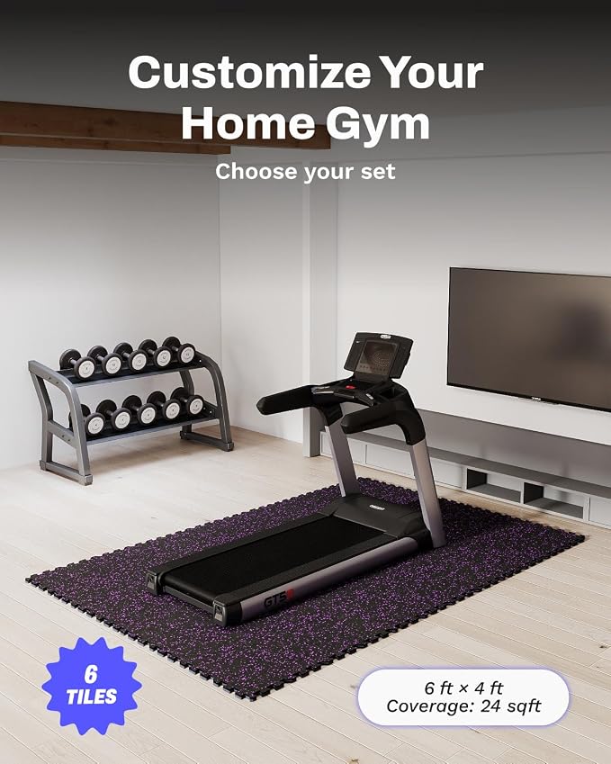 AIRHOP 0.56in Thick 24 Sq Ft Exercise Equipment Mats, 6 Tiles Upgraded Rubber Top with High Density EVA Foam, Large Interlocking Puzzle Gym Flooring for Home Gym, Heavy Weight Workout, 24 x 24in
