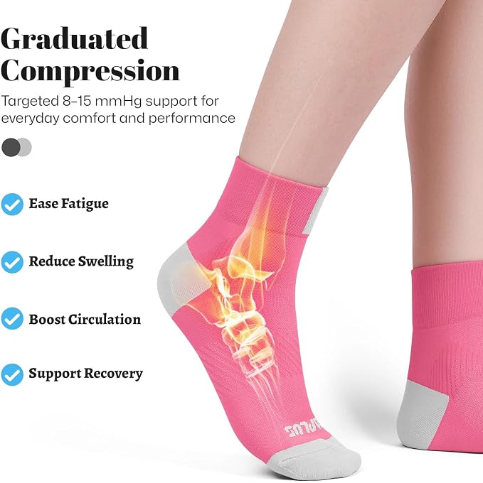 Ankle Compression Socks for Women 6 Pairs, Running Socks with Arch Support | Moisture Wicking Cushioned Plantar Fasciitis Socks for Walking, Jogging, Climbing, Tennis, Golf, Fitness and Everyday Use