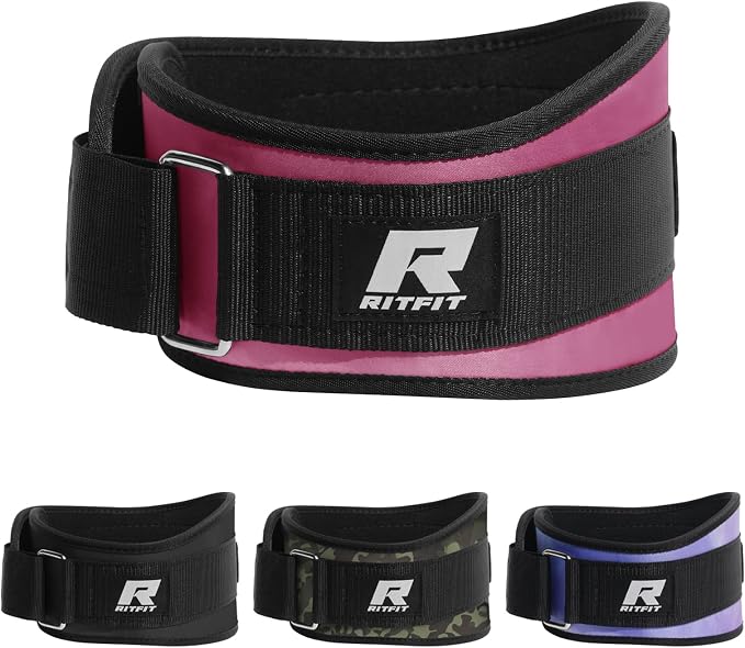 RitFit Weight Lifting Belt 6 Inch for Squats Deadlift Strength Training | Padded Lumbar Support, Self-Locking Gym Belt for Men & Women, Squats, Lunges, Deadlift, Thrusters