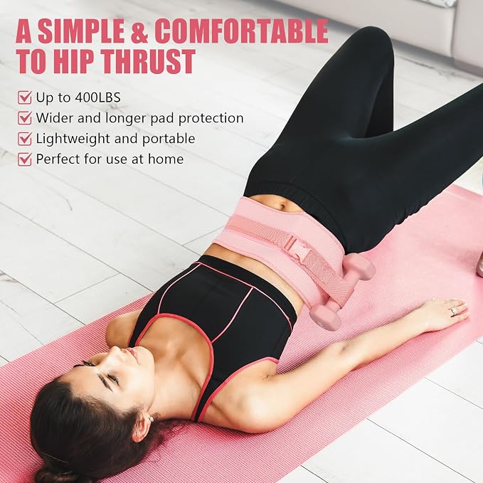 Hip Thrust Belt, Leather Dumbbell Booty Workout Belt | Adjustable non-slip booty belt for hip thrusts, fits dumbbells kettlebells plates, home gym exercise equipment