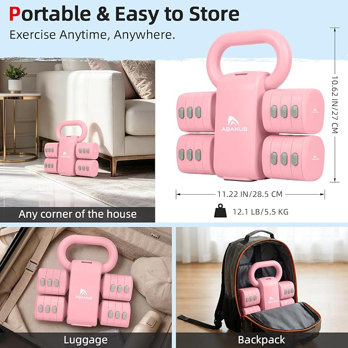 Abahub 2 in 1 Kettlebell & Dumbbell Set, Adjustable Dumbbell for Home Gym | Dumbbell with Kettlebell Converter Set of 2, Full Body Workout Kettlebell for Women