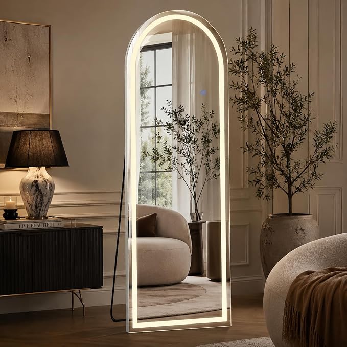 Full Length Mirror with LED Lights, 60"x16"Floor Mirror with Dimming & 3 Color Lighting, Free Standing Floor Mirrors, Lighted Full Body Mirrors for Bedroom, Dressing Room, Cloakroom