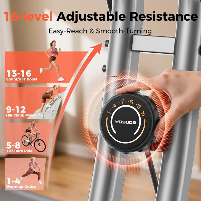 YOSUDA Folding Exercise Bike - 5 IN 1 Foldable Stationary Bike for Home Gym Workout, Upgraded Indoor Cycling Bikes with 6.6 LBS Flywheel, 380 LBS Capacity and 16-Level Magnetic Resistance, Back Support Cushion