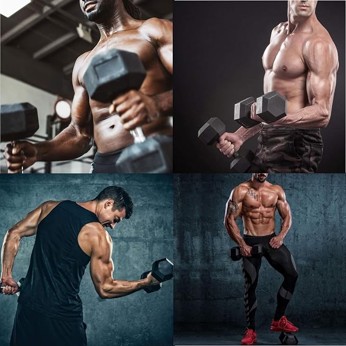 LIFERUN Rubber Coated Hex Dumbbell Set of 2, 30-85lb Cast Iron Free Weights | Anti-Slip Dumbbells, Hex Shape Prevents Rolling, Durable Home Gym Free Weights for Full-Body Strength Training