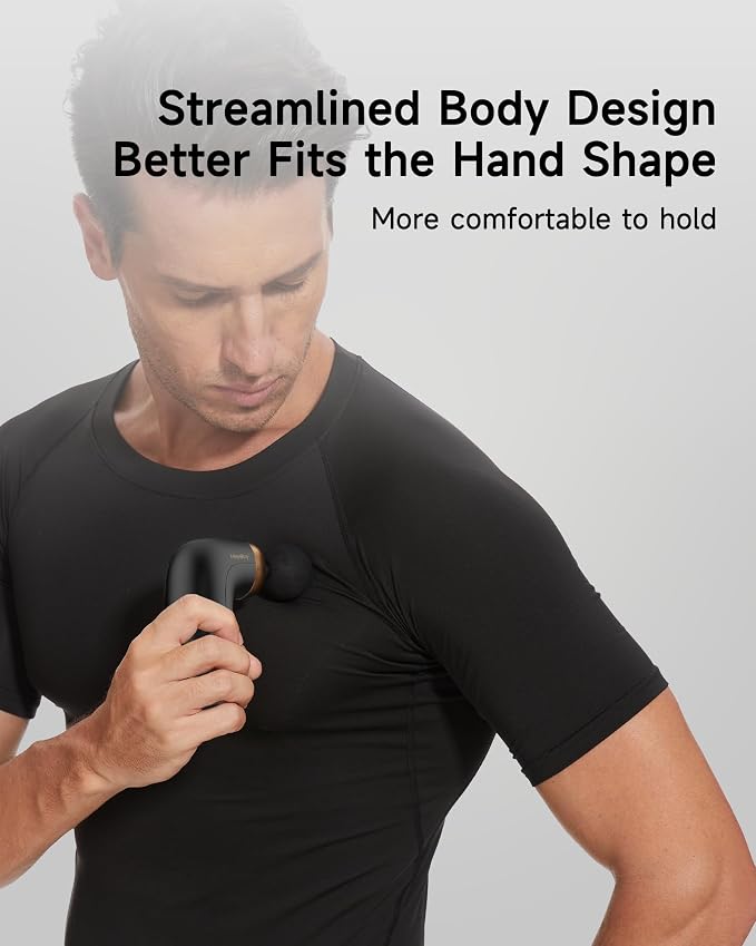 HEYCHY A1 Super Mini Massage Gun, Percussion Deep Tissues Muscle Massager, Travel Massage Gun, Compact Sports Massager, Portable Handheld Massager for Office, Home, Athletes(Black)