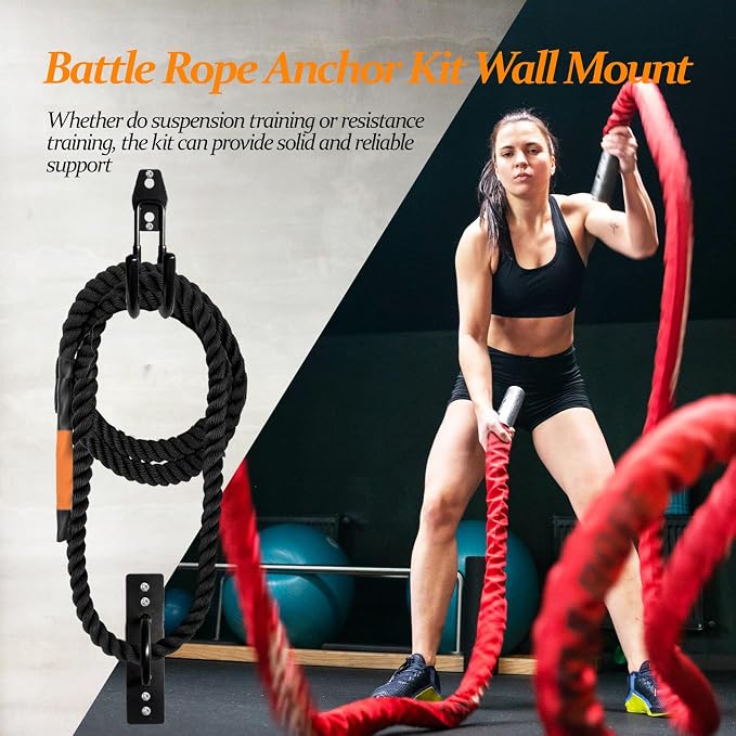 Heavy Duty Battle Rope Anchor Kit Wall Mount | Wall Anchor & Storage Hook for 30-50FT 1-2.5 Inch Battle Ropes, Multi-Functional Wall Bracket for Home Commercial Gym Garage