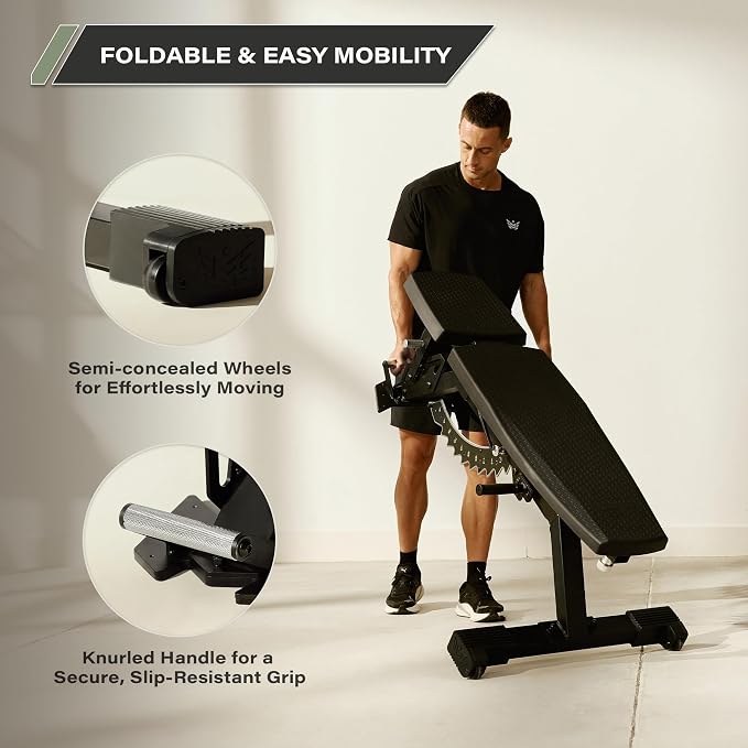 MAJOR FITNESS AH64 Apache Adjustable Weight Bench with Foot-Pedal Adjustment, 1500LB Capacity Flat Incline Decline Bench with 12 Backrest & 4 Seat Positions for Home Gym Strength Training