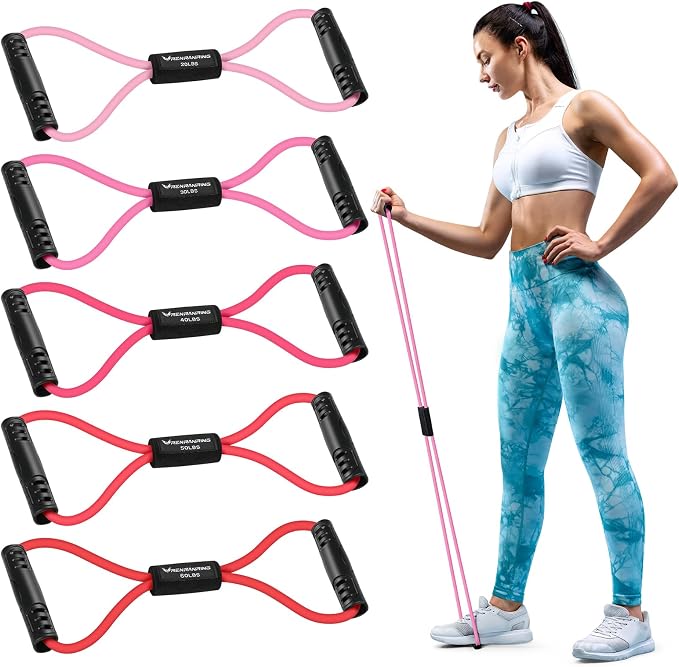 RENRANRING Figure 8 Fitness Resistance Bands with Handles - Exercise Tube Band Set of 3 for Arm and Shoulder Stretch, Rope 8 Word Elastic for Women and Men