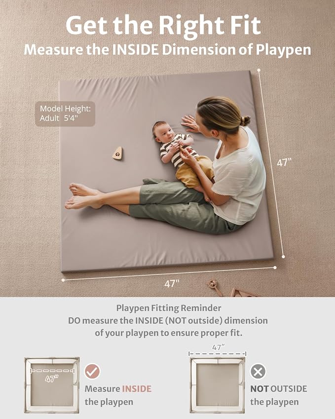 Blissful Diary Vegan Leather Baby Play Mat, 47''x47'', Taupe | thick cushion, safe and soft fabric, waterproof and wip clean, indoor use, non-slip bottom, stylish mordern decor