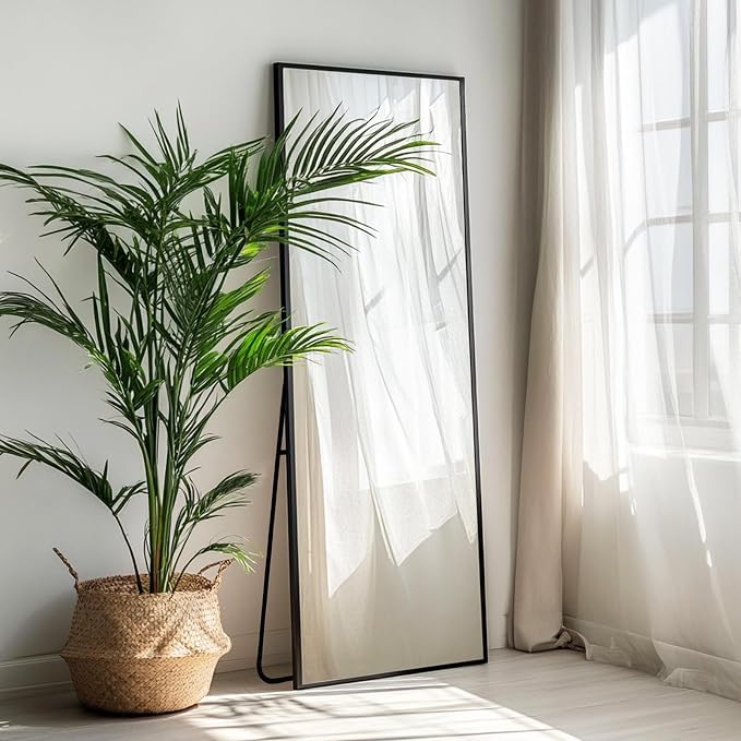 Black Mirror Full Length, 56x18 inch Floor Mirror Full Length | Matte Black Metal Frame, No Distortion, Body Mirrors for Bedroom, Living Room, Dressing Room, Baber Shop, Home Décor