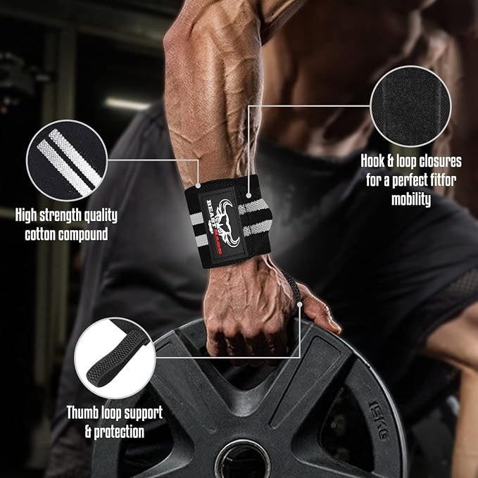 Wrist Wraps for Weightlifting - Adjustable Lifting Straps With Thumb Loop for Enhanced Gym Support, Powerlifting, Bodybuilding and Workout