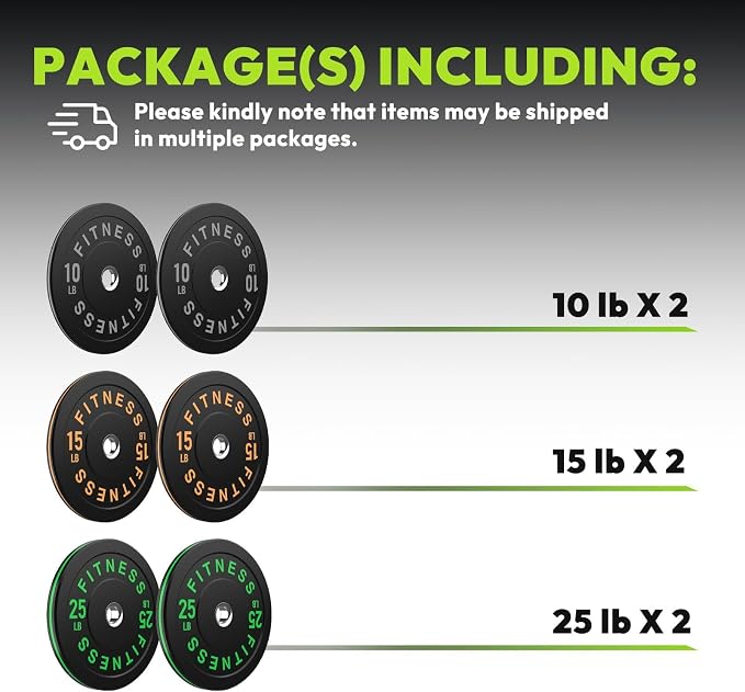 HANDBODE 2-Inch Weight Plates High Bounce, Olympic Bumper Plate Set 45/100/160/190/260/300lb, Colored Weight Plates Set for Home Gym, Barbell Weights Rubber Strength Training Plate for Weight Lifting
