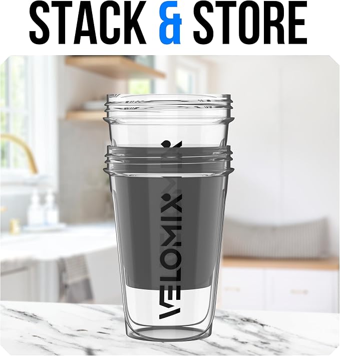 VELOMIX 2 Pack 20oz Protein Shaker Bottle for Protein Mixes, Clear Prime | 2x Wire Whisk, Leak Proof Shaker Cups for Protein Shakes, Stackable, Dishwasher safe, BPA free, Pre Workout and Gym ready