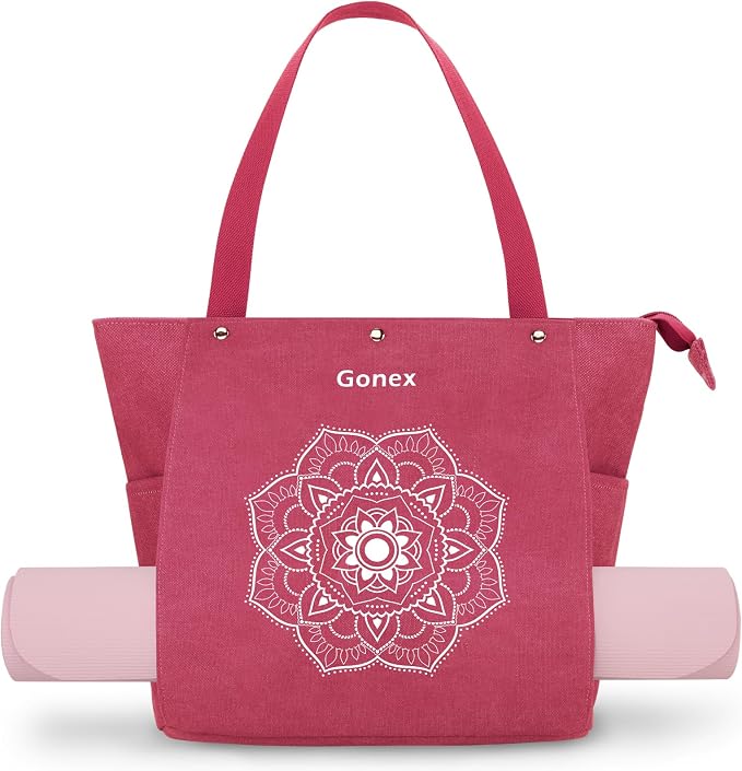 Gonex Yoga Mat Bag For Women Canvas Tote Pilates Gym Bag With Mat Carrier | Front-Opening Quick Access Mat Straps, Durable Cotton Canvas, Machine Washable, Bottle Holder Multi Pockets, Yoga Gym Travel