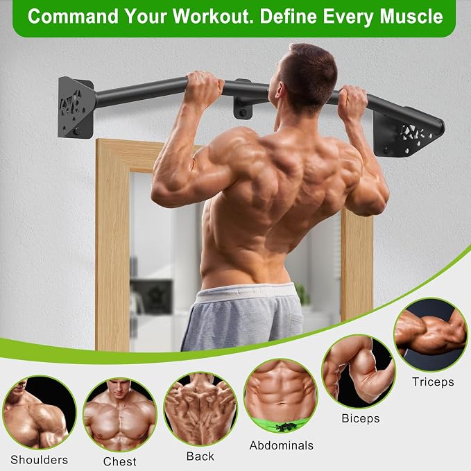 SELEWARE 32"/36" Wall Mount Pull Up Bar Joist Mount Chin Up Bar for Doorway | Heavy Duty Steel Construction Support 450 lb, w/Resistance Band Hooks, Fits 32"/36" Wall Studs for Home Gym Strength Training