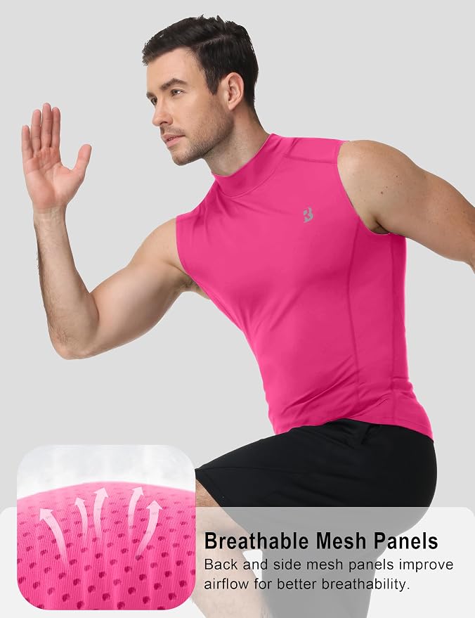 Roadbox Men's Compression Tank Top, Mock Turtleneck Sleeveless Shirt, Fitted Athletic Base Layer for Gym Workout