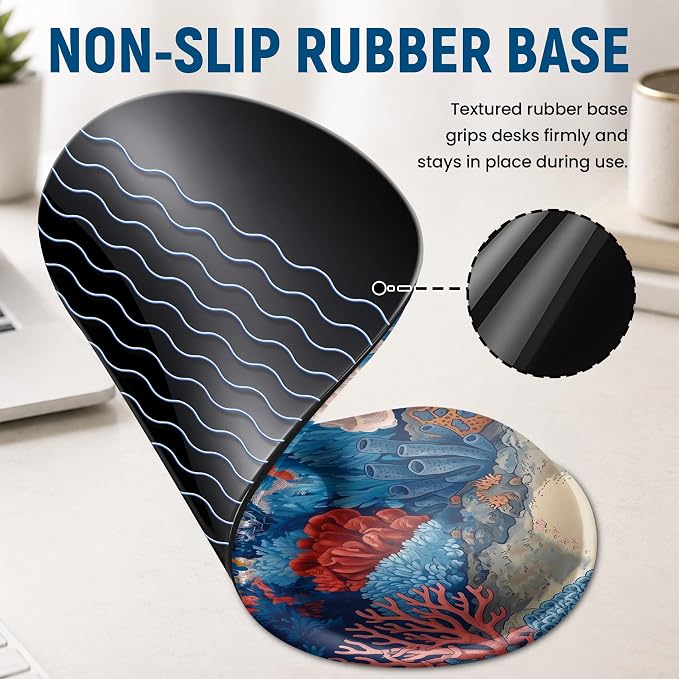 Ergonomic Mouse Pad with Wrist Rest, Gel Wrist Support, Voyage | 10.2 x 7.6 in Mouse Pad with Smooth Fabric Surface and Non-Slip Rubber Base for Office, Home, Study, and Gaming
