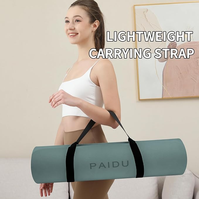 PAIDU POE Yoga Mat （10mm）Extra Thick Fitness Mat 72"x24" with Carry Strap | Non-slip, tear-resistant and suitable for all ages, perfect for yoga, Pilates, home gym and full-body workouts.