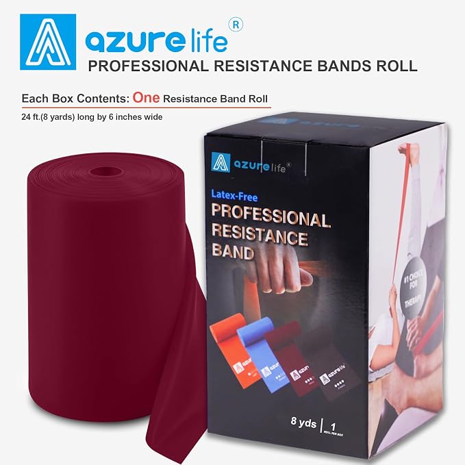 A AZURELIFE Professional Individual Exercise Resistance Bands, Single 5, 6,7 Ft or 8 Yards Elastic Bands, Non-Latex Stretch Bands for PT, Yoga, Pilates, Rehab, at-Home or The Gym Workouts