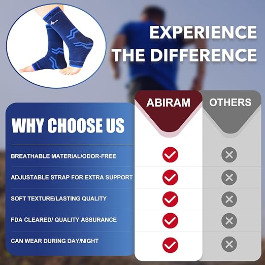 ABIRAM Ankle Brace for Men & Women - Adjustable Compression Sleeve with Wrap, Stability Support & Relief for Sprained Ankle, Plantar Fasciitis & Achilles Tendonitis - Breathable Running & Sports Gear