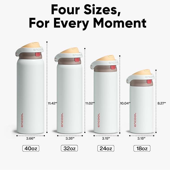 ENCOOL Leakproof Insulated Water Bottle with Straw Dual-Sip Water Bottle Bag-Safe Design for Work, Commute & Gym – Keeps Drinks Cold All Day, 18 oz, Clay Grey