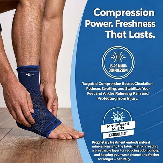 ABIRAM Breathable Ankle Brace Compression Sleeve with Adjustable Strap | Adjustable Compression Support for Sprained Ankles, Plantar Fasciitis, Achilles Tendonitis, Running, Gym and Everyday Wear