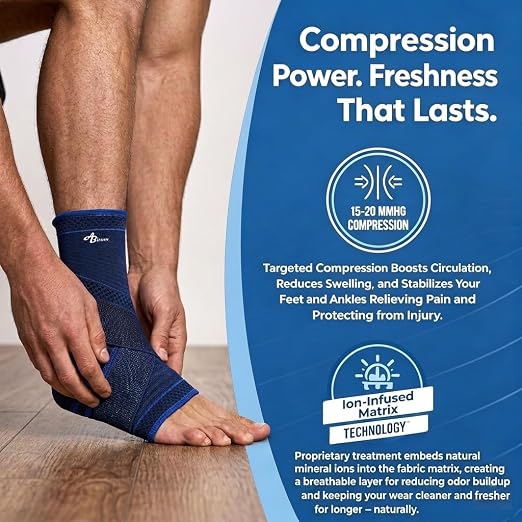 ABIRAM Ankle Brace for Men & Women - Adjustable Compression Sleeve with Wrap, Stability Support & Relief for Sprained Ankle, Plantar Fasciitis & Achilles Tendonitis - Breathable Running & Sports Gear