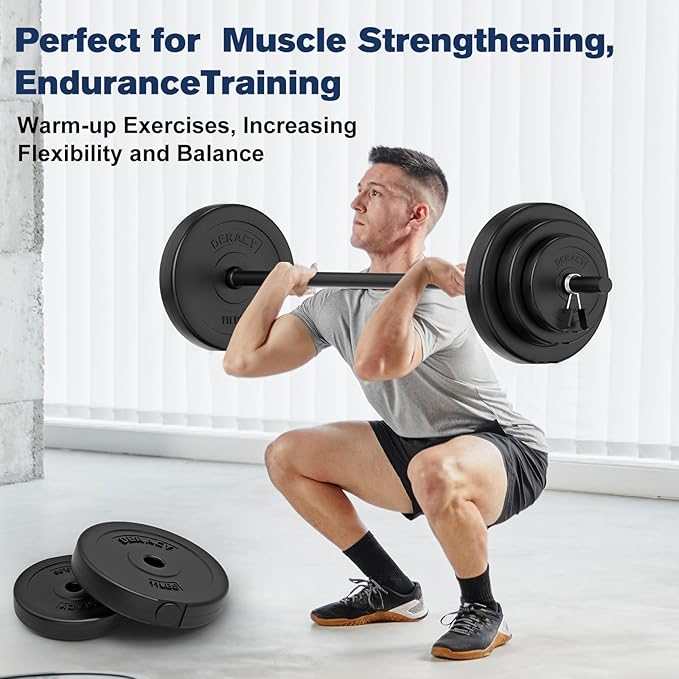 DERACY Barbell Weight Set, 43lbs Barbell Set Adjustable Olympic Weights, 6 Plates, 57.5 Inch Bar & Thick Foam Shoulder Pad, for Home Gym, Exercise, Lifting, Body Fitness, Workout to Build Muscle