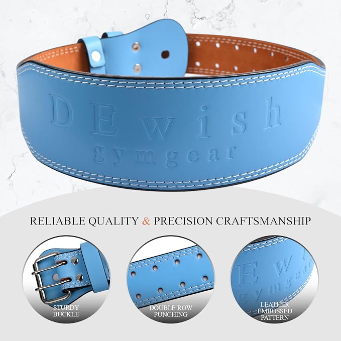 Leather Gym Fitness Belt, 4" & 6" Padded Lumbar Back Support, 10 Adjustable Holes for Weightlifting Powerlifting Bodybuilding Deadlift Squat Workout Strength Training