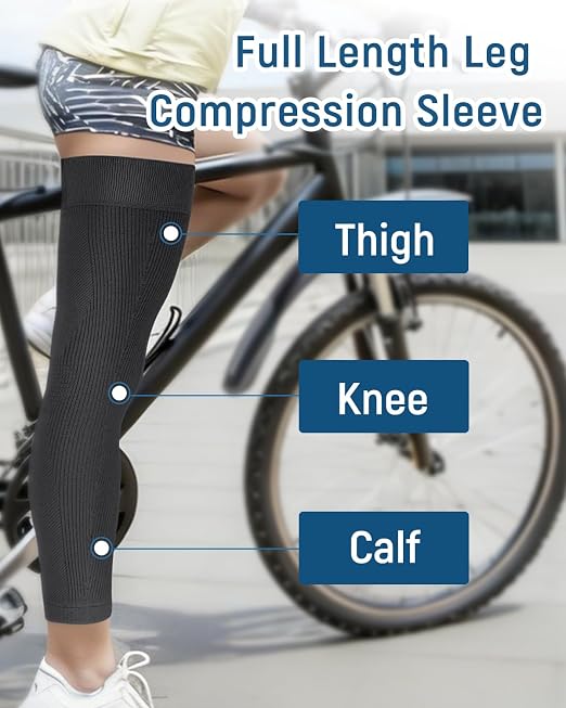 Leg Compression Sleeve, Stays in Place, Snug Fit, Pack of 1, Medium | Soft Breathable Material, Upgraded Silicone Band, Mid-Thigh Knee Calf Support, Reduce Leg Soreness, Daily Wear, Workout