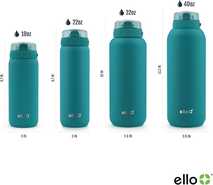 Ello Cooper 32oz Insulated Stainless Steel Water Bottle with Straw, Antigua | Leakproof water bottle with straw and carry handle. BPA-free, keeps drinks cold 32 hours, great for gym, travel, and school.