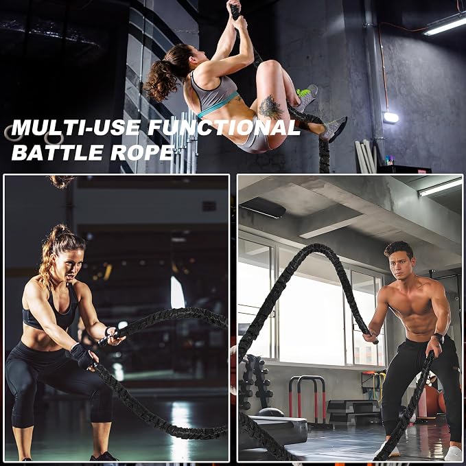 Battle Rope 1/1.26/1.5/2 Inch Diameter,Pink 30FT/40FT/50FT Exercise Workout Ropes for Home Gym Heavy Weighted Training Rope for Working Out